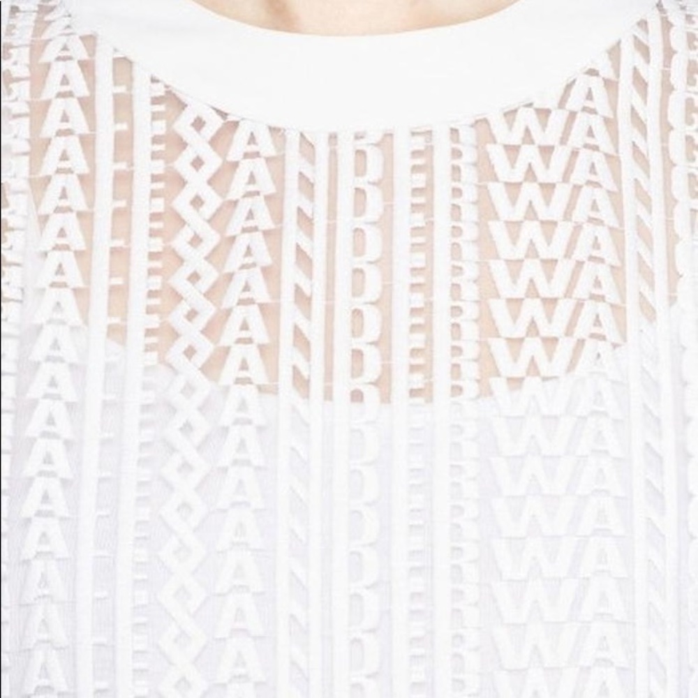 Alexander Wang White Sheer Name Logo Guipure Lace Embroidery Cropped Blouse - Picture 10 of 12